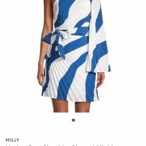 Milly Linden One-Shoulder Pleated Minidress